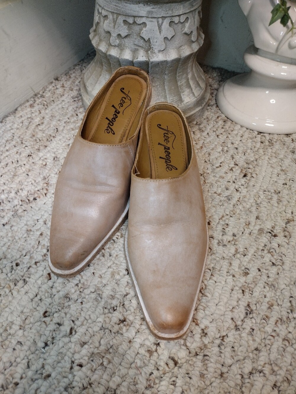 Anthropologie Free People Tallulah Frosted Taupe Boho Western Wedge Mules - Picture 2 of 6